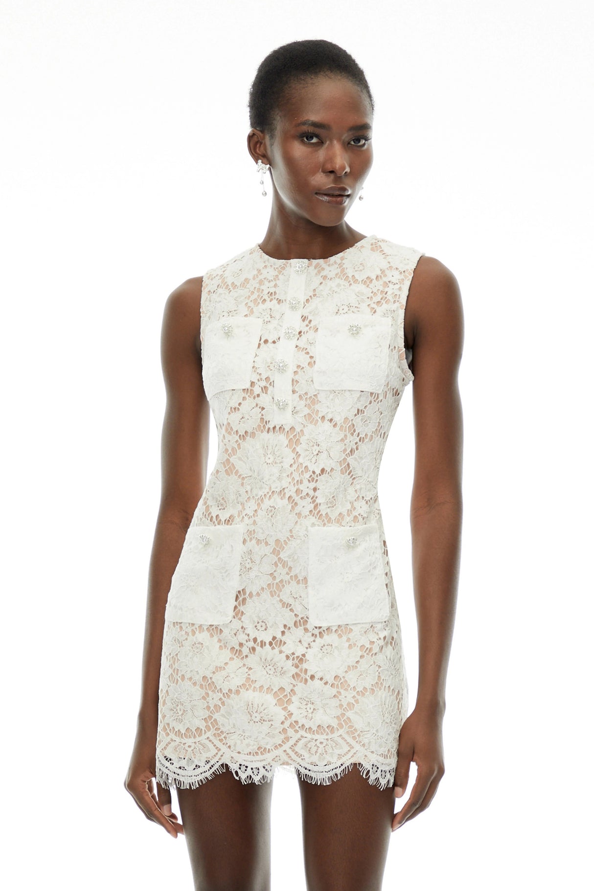 Georgiana White Sleeveless Floral Lace Mini Dress