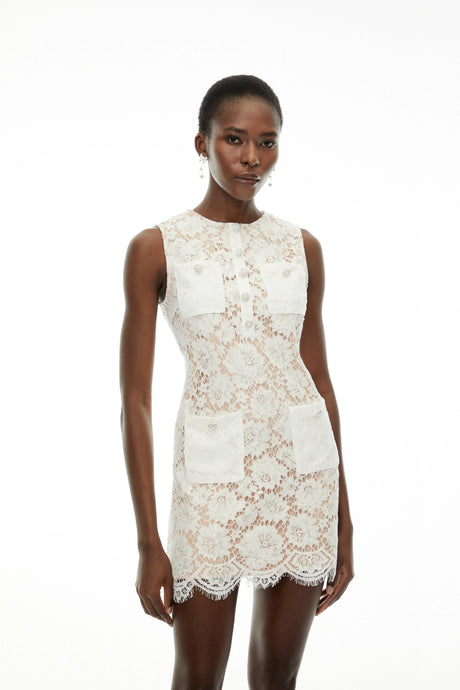 Jordan Mini Dress White Sleeveless Floral Lace