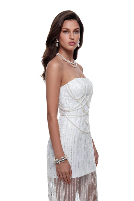 Natalia Maxi Dress White Off Shoulder Embellished