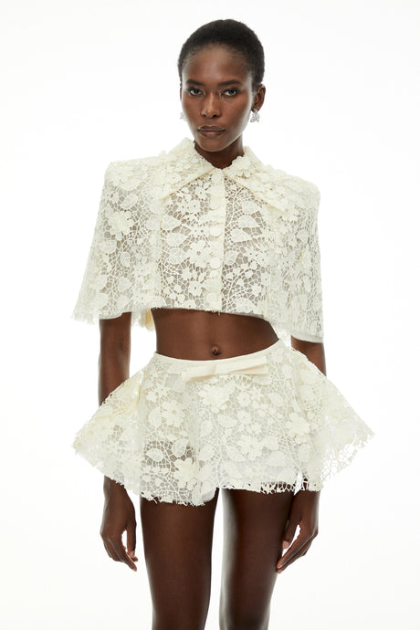 Raffaela Cream Floral Embroidered Cape & Skirt Set