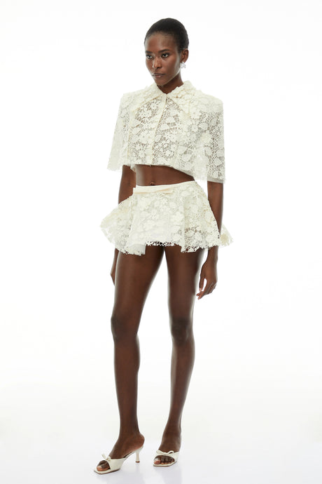 Raffaela Cream Floral Embroidered Cape & Skirt Set