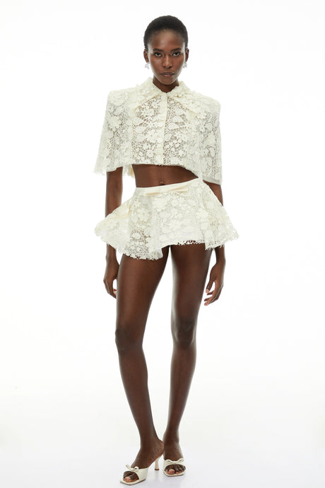 Raffaela Cream Floral Embroidered Cape & Skirt Set
