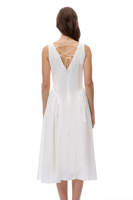 Kali Midi Dress White V-Neck Lace