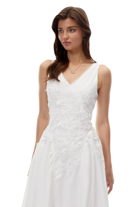 Kali Midi Dress White V-Neck Lace