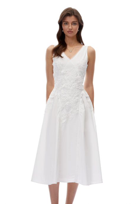 Kali Midi Dress White V-Neck Lace