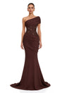 Giada Brown Sequined Asymmetrical Ruched Maxi Gown