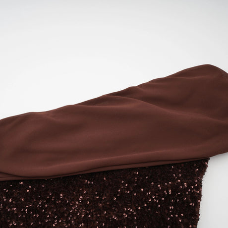 Lina Brown Sequined Asymmetrical Ruched Maxi Gown