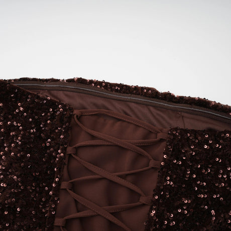Lina Brown Sequined Asymmetrical Ruched Maxi Gown