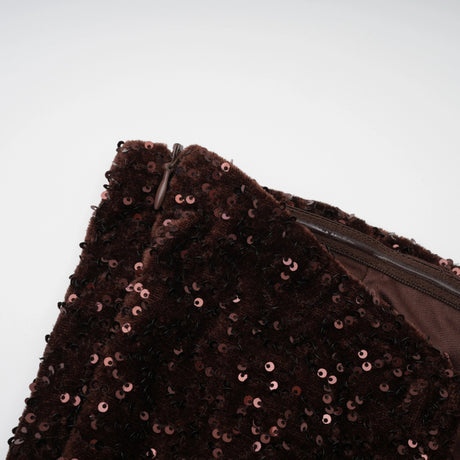Lina Brown Sequined Asymmetrical Ruched Maxi Gown