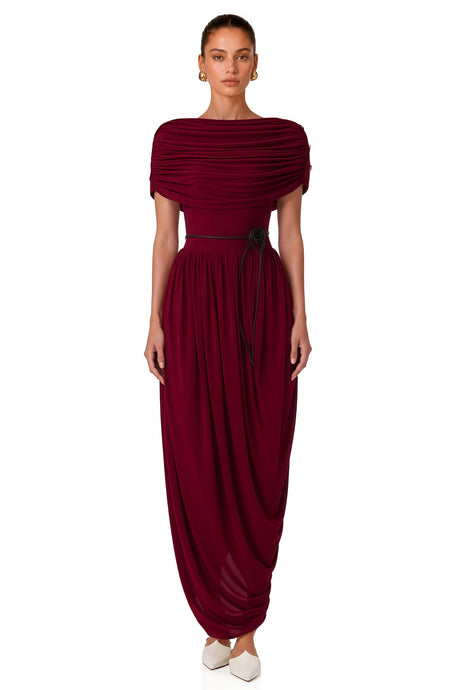 Sonia Maxi Dress Burgundy Shawl Design Draped