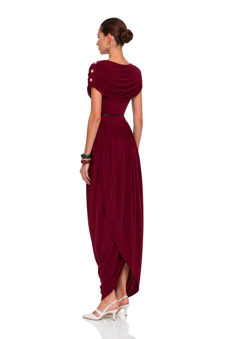 Sonia Maxi Dress Burgundy Shawl Design Draped
