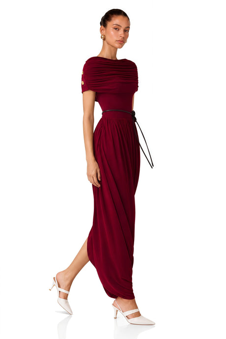 Sonia Maxi Dress Burgundy Shawl Design Draped