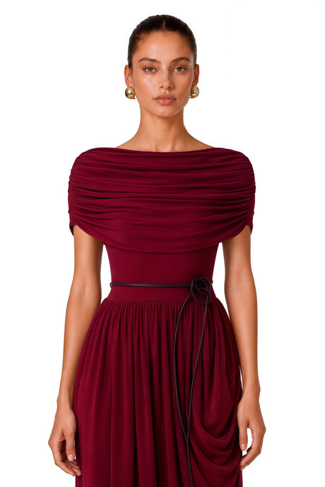 Sonia Maxi Dress Burgundy Shawl Design Draped