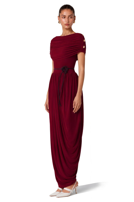 Sonia Maxi Dress Burgundy Shawl Design Draped