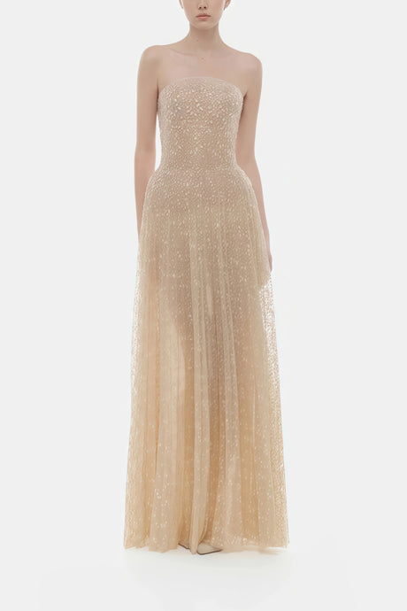Sandra Maxi Dress Neutral Sequined Floral Lace
