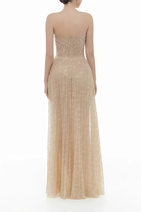 Sandra Maxi Dress Neutral Sequined Floral Lace