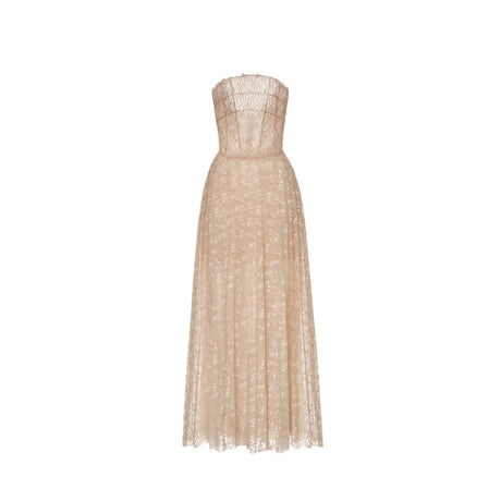 Sandra Maxi Dress Neutral Sequined Floral Lace