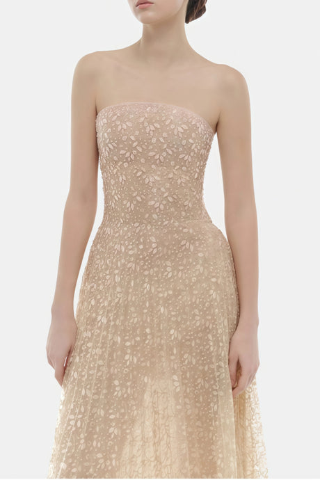 Sandra Maxi Dress Neutral Sequined Floral Lace