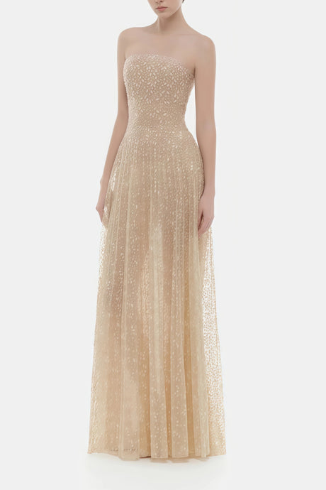 Sandra Maxi Dress Neutral Sequined Floral Lace