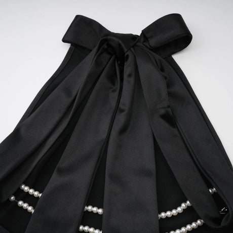 Ginevra black halterneck fauxpearl satin maxi dress