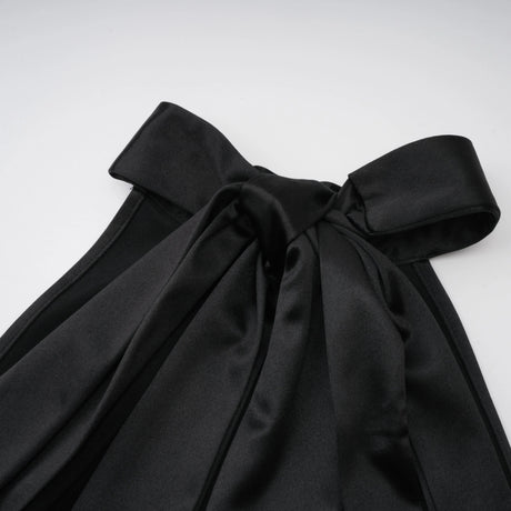 Ginevra black halterneck fauxpearl satin maxi dress