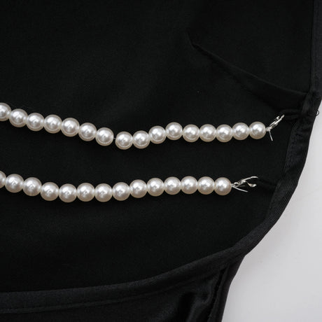 Ginevra black halterneck fauxpearl satin maxi dress
