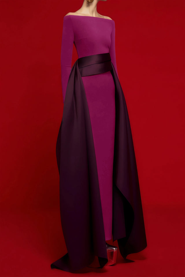 Ginevra Magenta Draped Stain Panel Maxi Gown