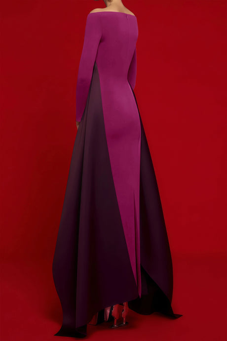 Allison Magenta Draped Stain Panel Maxi Gown