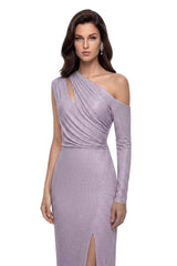 Ginevra Purple Asymmetrical Embellished Maxi Dress