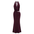 Gioconda Burgundy Halterneck Lace Panel Maxi Dress