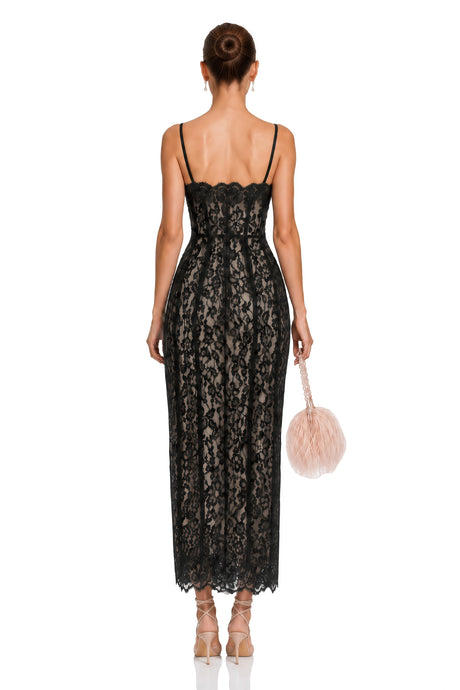 Rossella Maxi Dress Black Floral Lace Corset