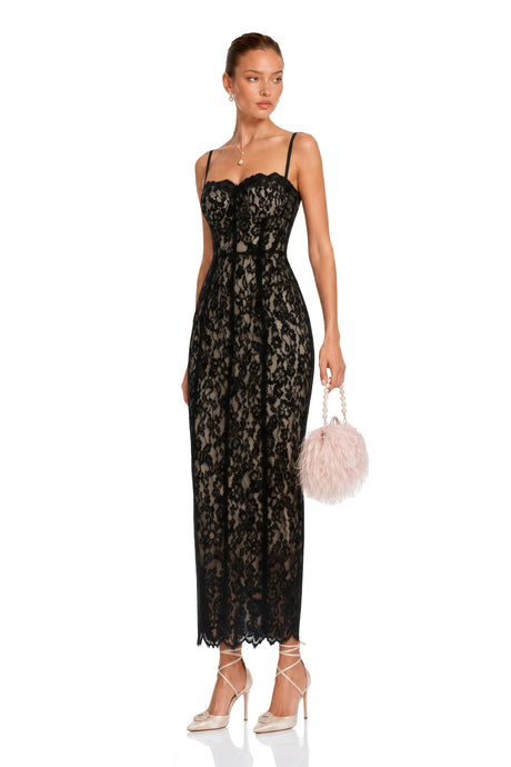 Rossella Maxi Dress Black Floral Lace Corset