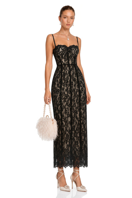 Rossella Maxi Dress Black Floral Lace Corset