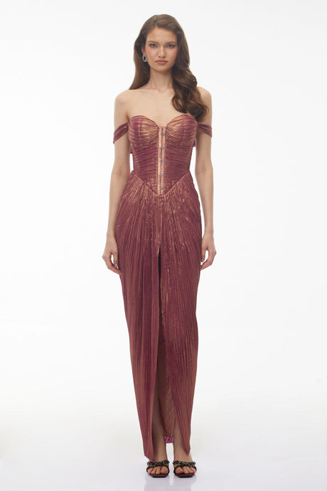 Mikayla Maxi Dress Pink Off Shoulder Pleated