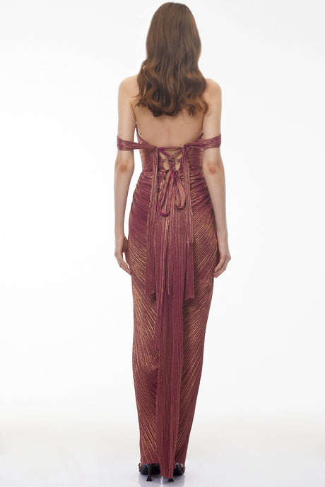 Mikayla Maxi Dress Pink Off Shoulder Pleated