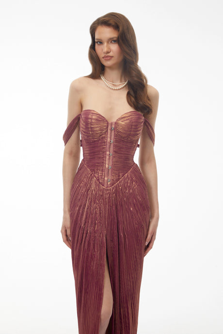 Mikayla Maxi Dress Pink Off Shoulder Pleated