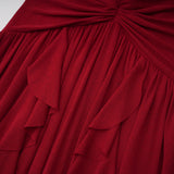 Giovanna Red VNeck Ruched Midi Dress with Half Sleeves