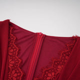 Giovanna Red VNeck Ruched Midi Dress with Half Sleeves