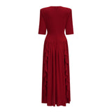 Giovanna Red VNeck Ruched Midi Dress with Half Sleeves