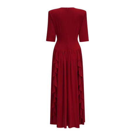 Melissa Midi Dress Red V-Neck Ruched with Half Sleeves
