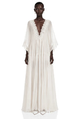 Giovanna White VNeck Maxi Dress with Lace Trim