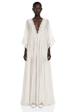Giovanna White VNeck Maxi Dress with Lace Trim