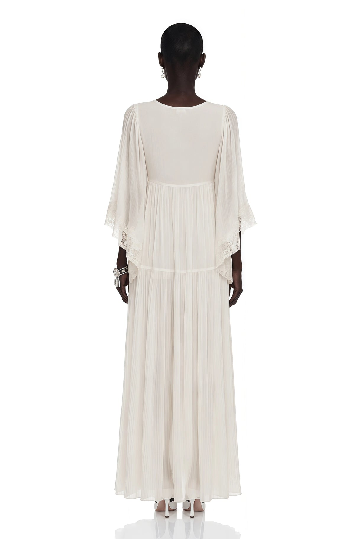 Giovanna White VNeck Maxi Dress with Lace Trim