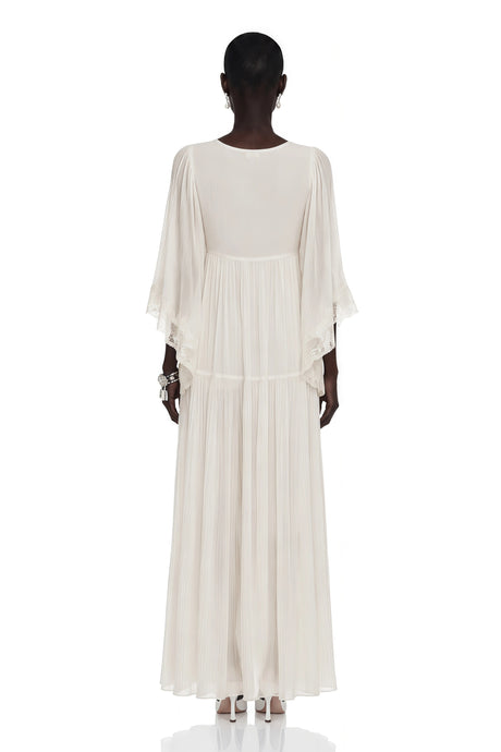 Zuri Maxi Dress White V-Neck with Lace Trim