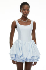 Giselle Dusty Blue Square Neck Tiered Mini Dress