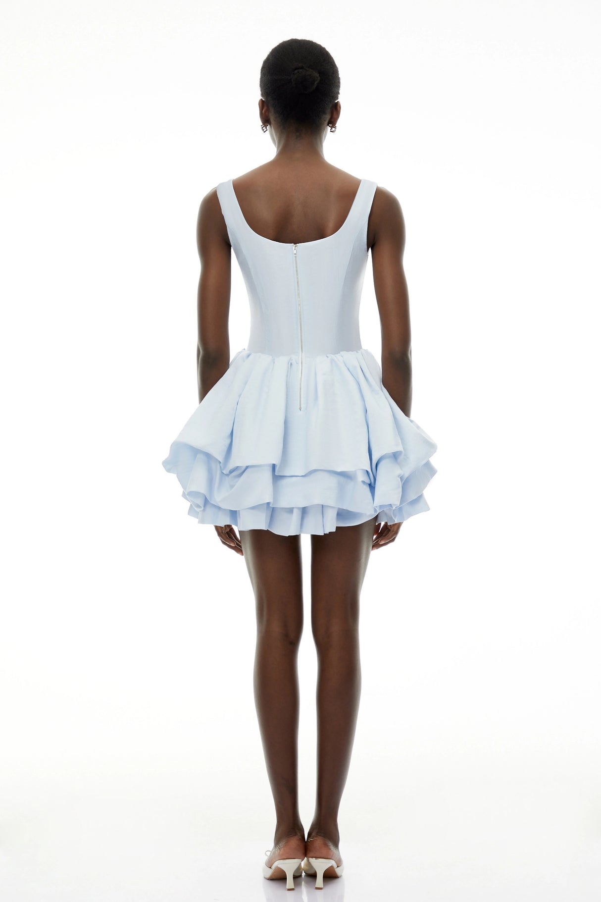 Giselle Dusty Blue Square Neck Tiered Mini Dress