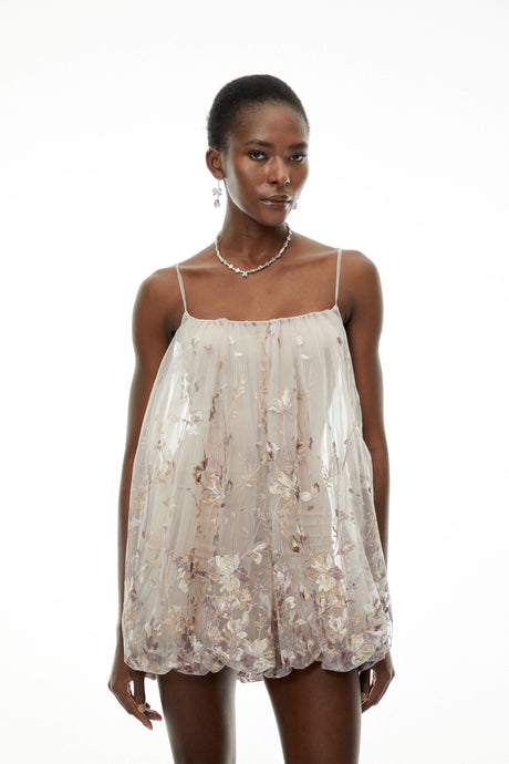 Hope Mini Dress Grey Floral Print Ruffled