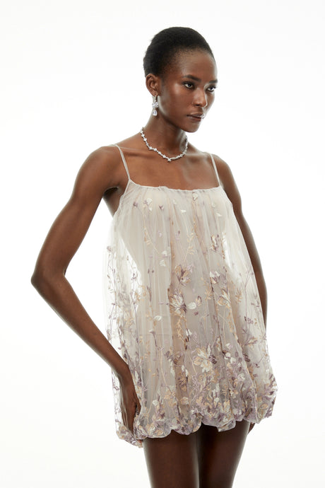 Hope Mini Dress Grey Floral Print Ruffled