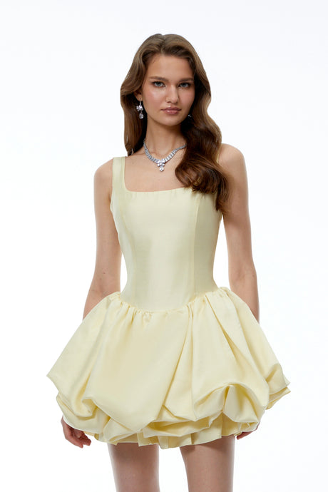 Miranda Mini Dress Yellow Square Neck Tiered