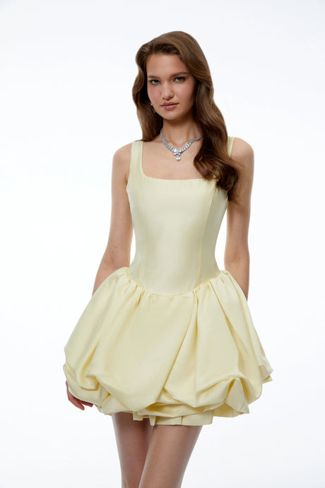 Miranda Mini Dress Yellow Square Neck Tiered